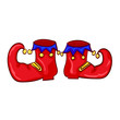 Red clown shoes with bells. Vector illustration.