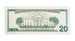 $20 banknote U.S. dollars isolated on white background.