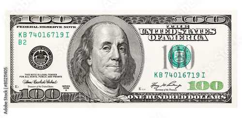 Fotografía 100 dollar bill, on a white background. The largest denomination