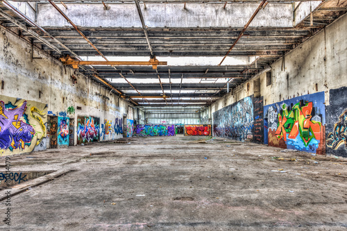 Fototapeta na wymiar Graffiti in a brownfield site factory