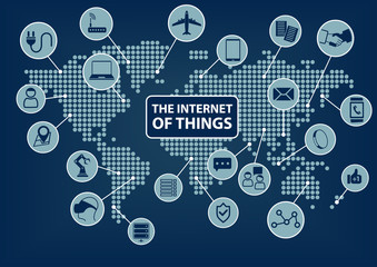 Internet of things (IoT) world map with connected devices