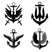Set Of Fictional Army Marines Crests, Vector