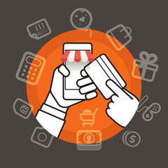 Aufkleber - Shopping via internet connection. Simple line design illustratio