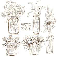 Set Of Mason Jars With Flowers