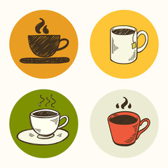 Coffee and tea hand drawn doodle icons.