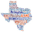 Word cloud showing the cities in Texas
