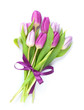 Purple tulips bouquet with ribbon