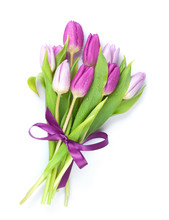 Purple Tulips Bouquet With Ribbon