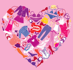 I Love Shopping image, the heart is made of different female fas