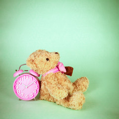 retro and vintage style of Old fashioned alarm clock and cute br