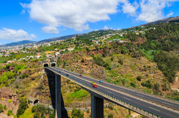 Scenic road in mountain landscape of Madeira island, Portugal