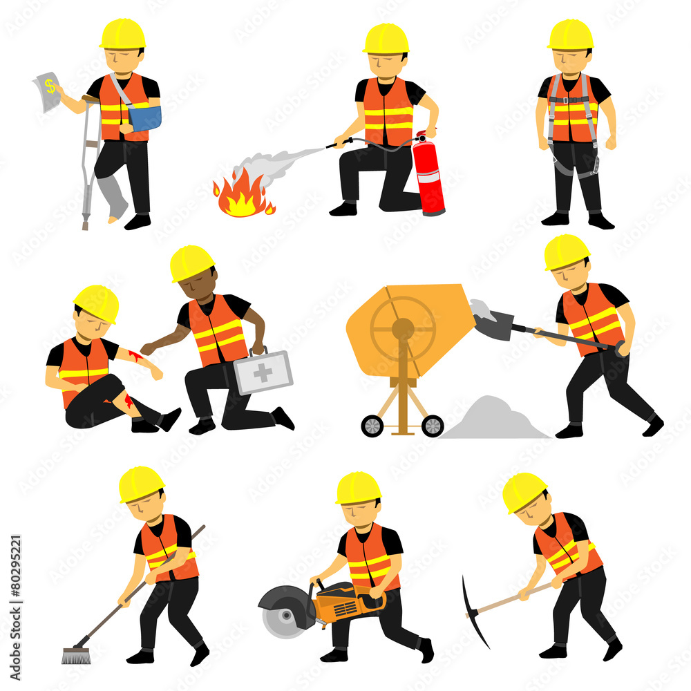 Construction Engineer Worker Builder Set Three Stock Vector | Adobe Stock