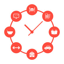 concept of daily routine with red simple watches