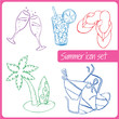 Set of hand drawn summer vacation icons