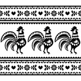 Seamless Polish monochrome folk art pattern with roosters