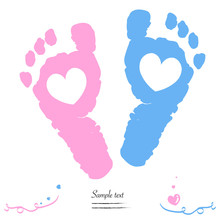 Twin Baby Girl And Boy Feet Prints Arrival Greeting Card Vector