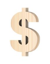 Dollar Sign From Wooden Alphabet Set Isolated Over White.