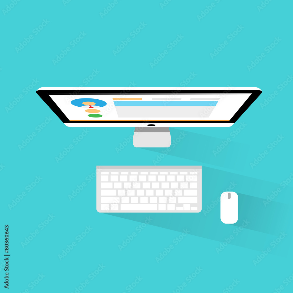 computer workstation top view workplace flat icon design Stock Vector ...