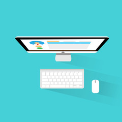 Wall Mural - computer workstation top view workplace flat icon design
