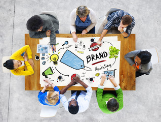 Wall Mural - diverse people aerial view meeting marketing brand concept