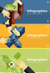 Wall Mural - Set of infographic flat design banner with hands
