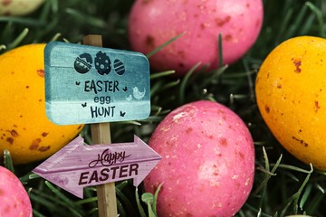 Wall Mural - Composite image of easter egg hunt sign