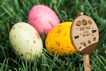 Wall Mural - Composite image of easter egg hunt sign