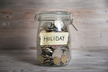 Money Jar With Holiday Label.