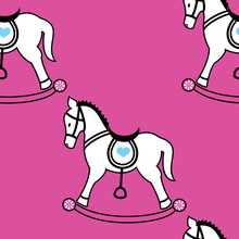 Rocking Horse Icons Seamless Wallpaper On Pink Background
