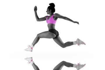 Aufkleber - Composite image of fit brunette running and jumping