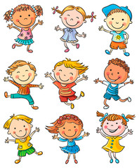 Leinwandbilder - Nine Happy Kids Dancing or Jumping