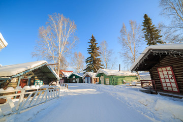 old wood house at snow day