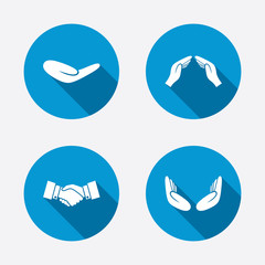 Poster - Hand icons. Handshake and insurance symbols.