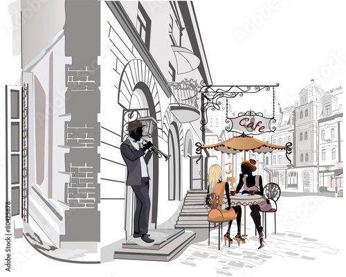Naklejka ścienna Series of street views with people in the old city