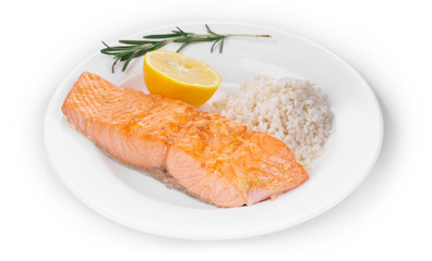 Canvas Print - Roasted salmon fillets with rice.