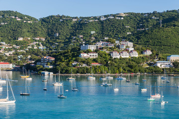 Canvas Print - Luxury Stucco Resorts with Sailboats in Foreground