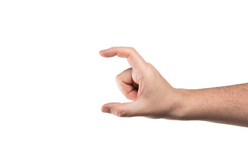hand holding two fingers, isolated on white