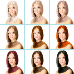 Wall Mural - Concept of coloring hair. Portraits of beautiful woman with