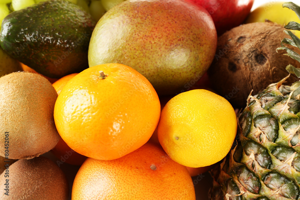 Assortment of exotic fruits close-up