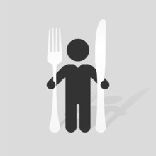 Simple Black Silhouette Of A Man With A Large Knife And Fork