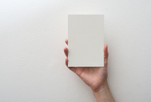 Hand Holding Blank Card On White Background