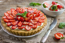 Tart With Cream And Fresh Strawberries