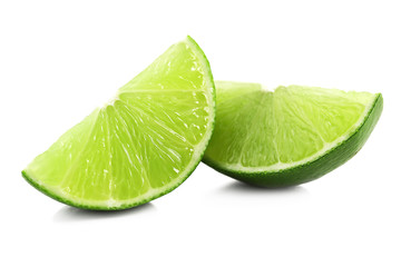 Juicy slices of lime isolated on white