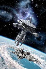 Wall Mural - obital space station and spaceship