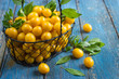 fresh yellow cherry-plums on the basket