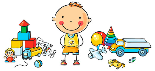 Leinwandbilder - Little Cartoon Boy with Toys