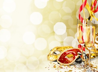 Wall Mural - Alcohol. Flutes of champagne in holiday setting