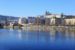 Snowy Prague gothic Castle abova River Vltava, Czech Republic