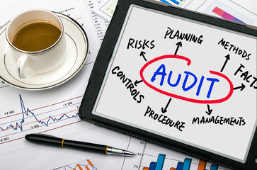 Wall Mural - audit concept hand drawing on tablet pc