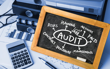 Wall Mural - audit concept hand drawing on blackboard